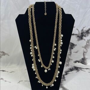 Baublebar 2-Strand Goldtone Necklace Faux Pearls Branded Tag Lobster Clasp